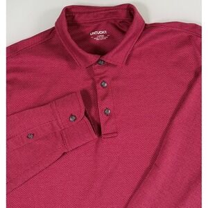 Untuckit Damaschino Diamond Birdseye Polo Shirt Mens L Red Long Sleeve DadCore